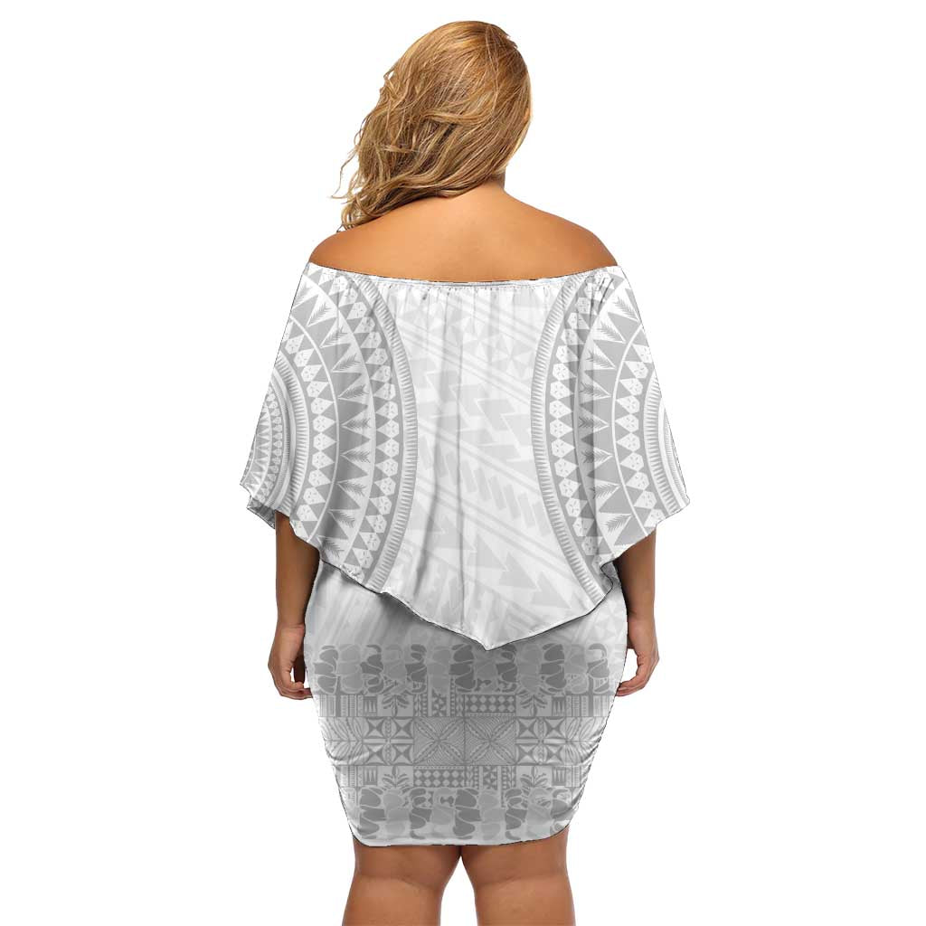 Niue White Sunday Off Shoulder Short Dress Tapu Fanau Ia Puakenikeni Hiapo Pattern - Polynesian Pride