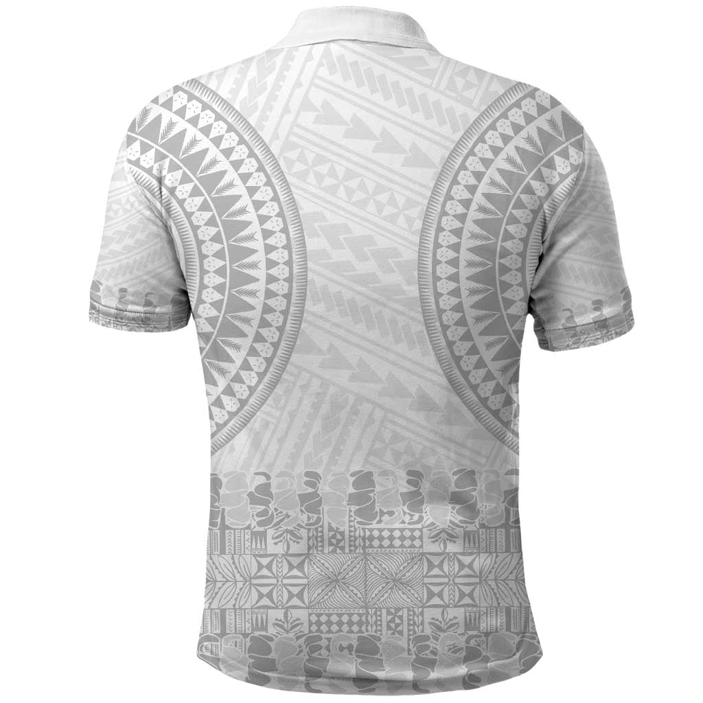 Niue White Sunday Polo Shirt Tapu Fanau Ia Puakenikeni Hiapo Pattern - Polynesian Pride