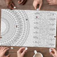 Niue White Sunday Puzzle Tapu Fanau Ia Puakenikeni Hiapo Pattern - Polynesian Pride