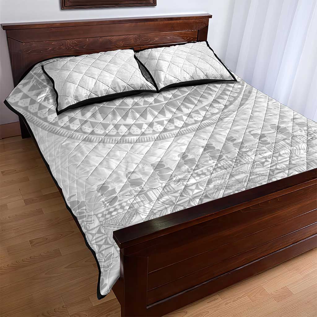 Niue White Sunday Quilt Bed Set Tapu Fanau Ia Puakenikeni Hiapo Pattern - Polynesian Pride