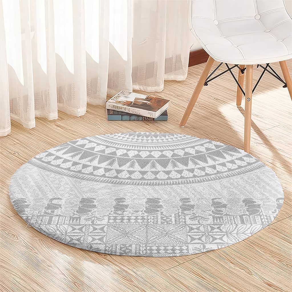 Niue White Sunday Round Carpet Tapu Fanau Ia Puakenikeni Hiapo Pattern - Polynesian Pride