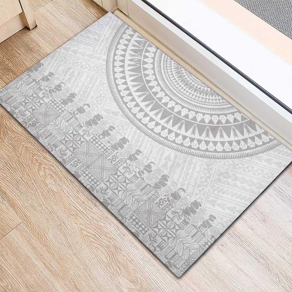 Niue White Sunday Rubber Doormat Tapu Fanau Ia Puakenikeni Hiapo Pattern - Polynesian Pride