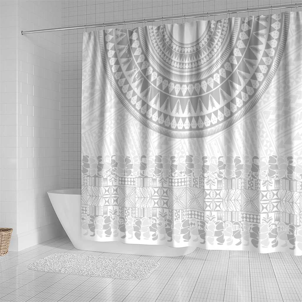 Niue White Sunday Shower Curtain Tapu Fanau Ia Puakenikeni Hiapo Pattern - Polynesian Pride