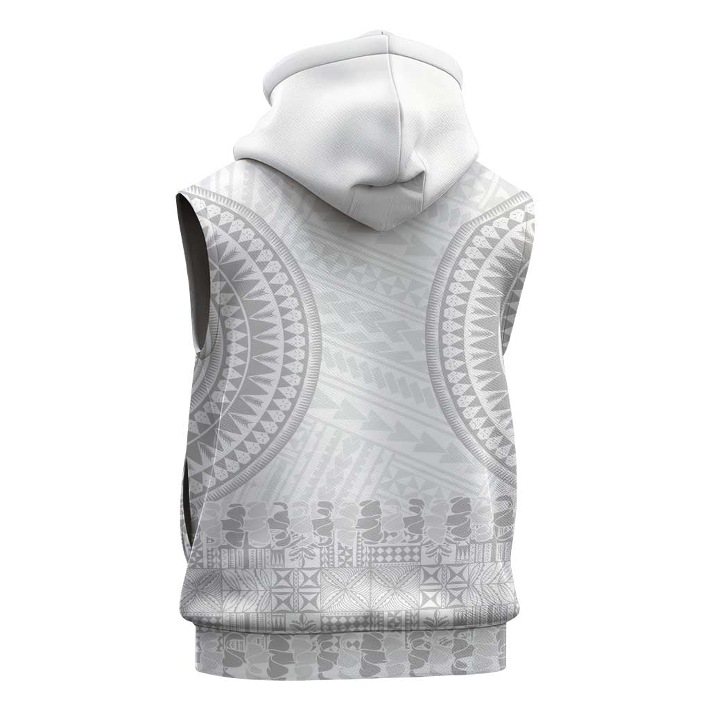 Niue White Sunday Sleeveless Zip Hoodie Tapu Fanau Ia Puakenikeni Hiapo Pattern - Polynesian Pride