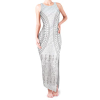 Niue White Sunday Tank Maxi Dress Tapu Fanau Ia Puakenikeni Hiapo Pattern - Polynesian Pride