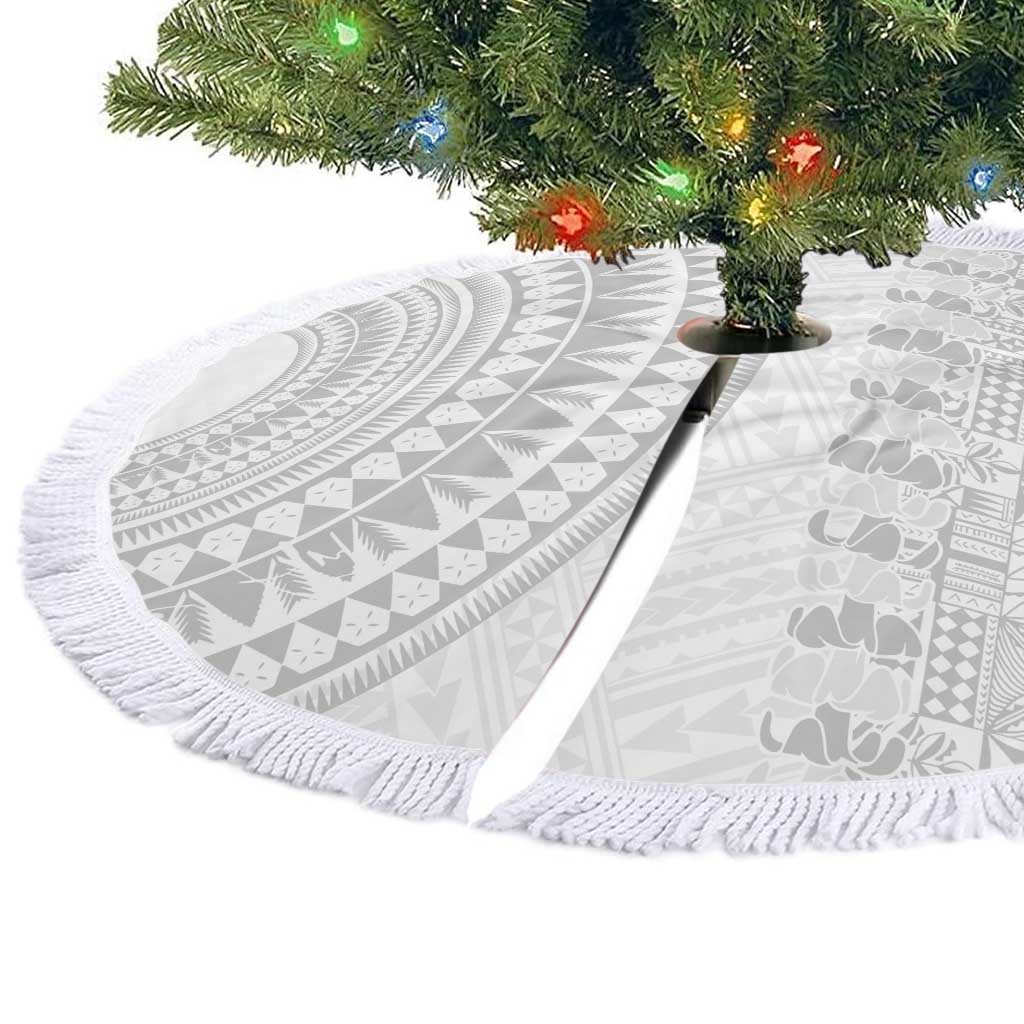 Niue White Sunday Tree Skirt Tapu Fanau Ia Puakenikeni Hiapo Pattern - Polynesian Pride