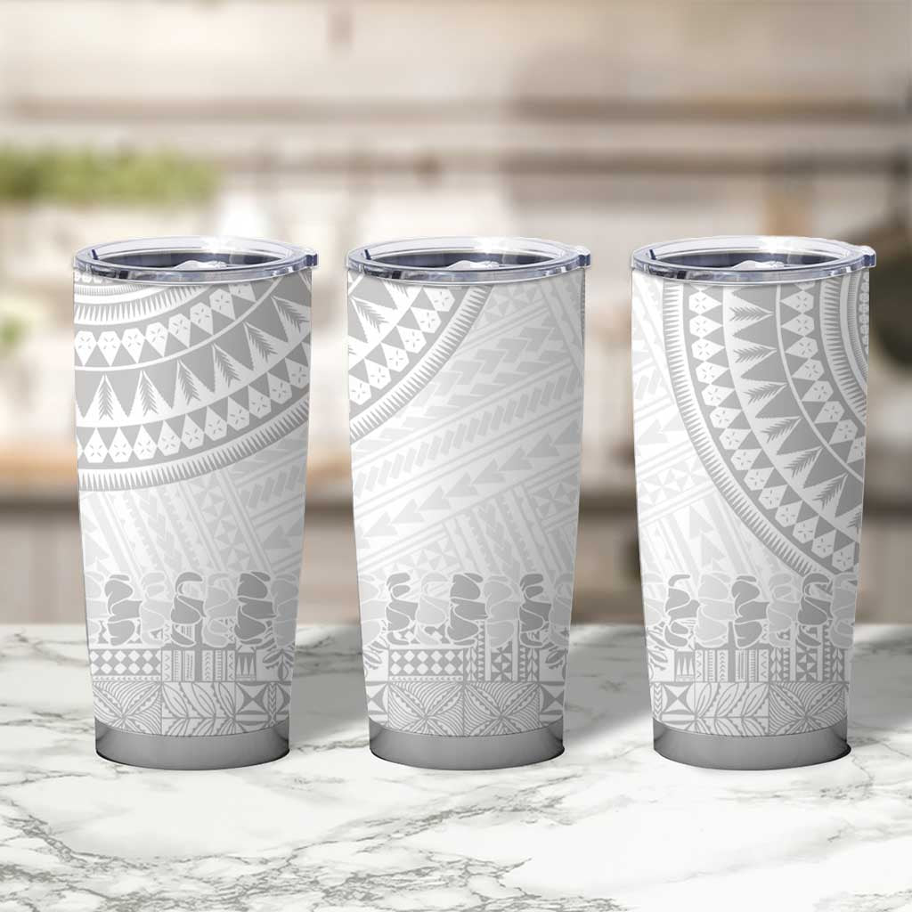 Niue White Sunday Tumbler Cup Tapu Fanau Ia Puakenikeni Hiapo Pattern - Polynesian Pride