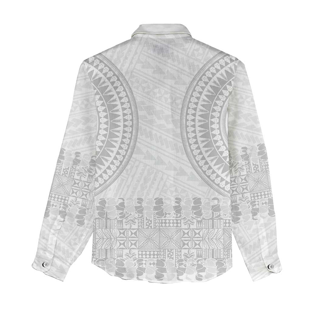 Niue White Sunday Women Casual Shirt Tapu Fanau Ia Puakenikeni Hiapo Pattern - Polynesian Pride