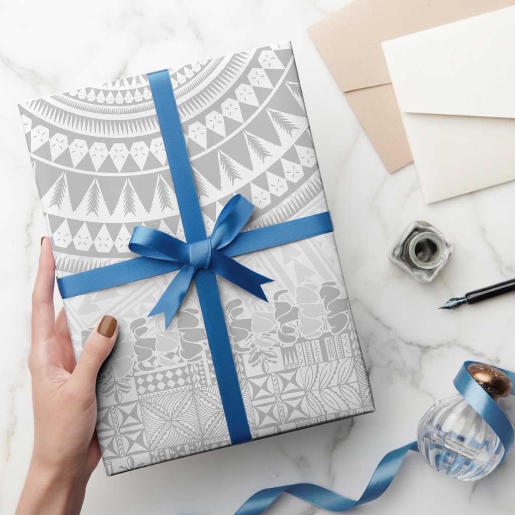 Niue White Sunday Wrapping Paper Tapu Fanau Ia Puakenikeni Hiapo Pattern - Polynesian Pride