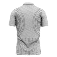 Niue White Sunday Zipper Polo Shirt Tapu Fanau Ia Puakenikeni Hiapo Pattern - Polynesian Pride