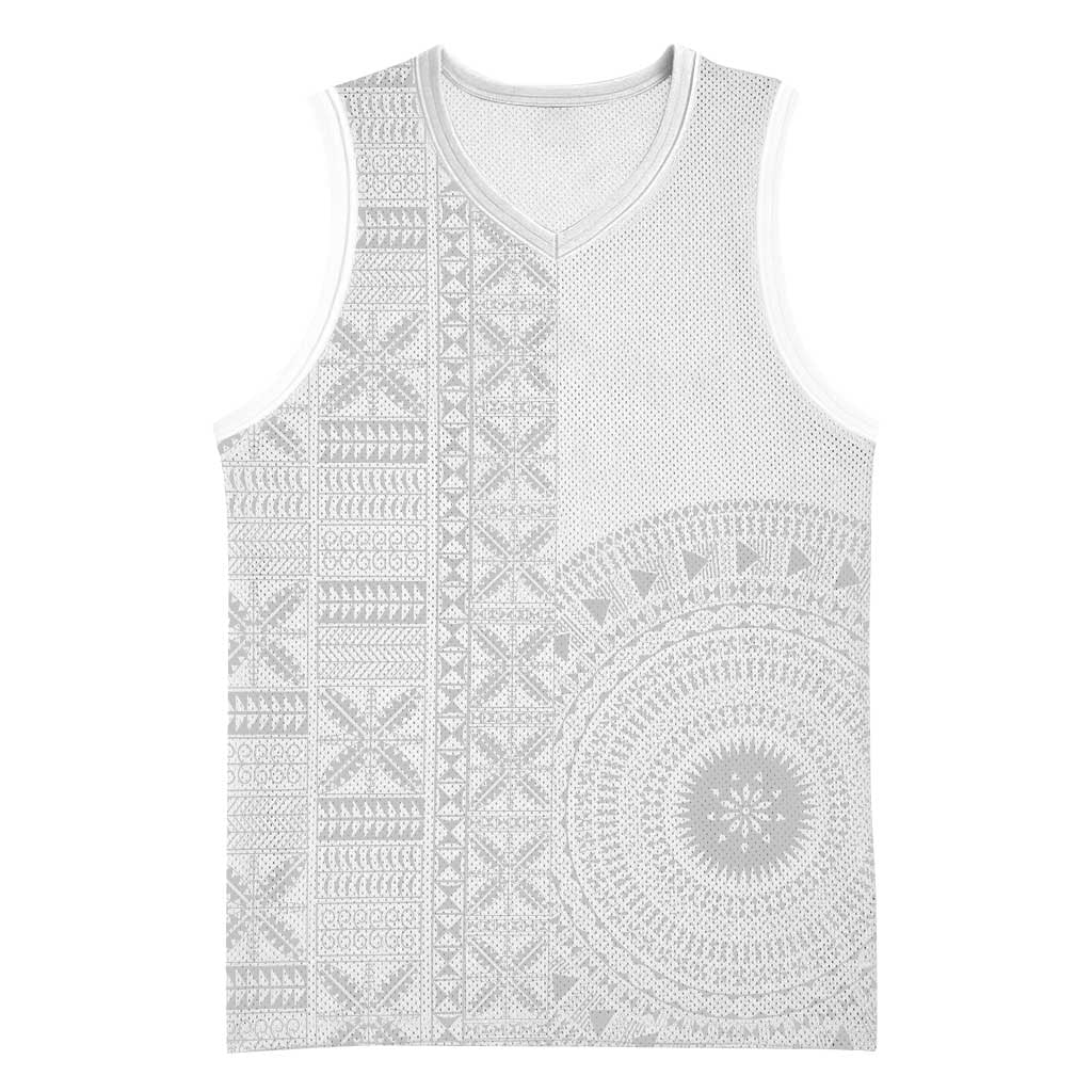 Niue White Sunday Basketball Jersey Half Hiapo Pattern Vibes - Polynesian Pride