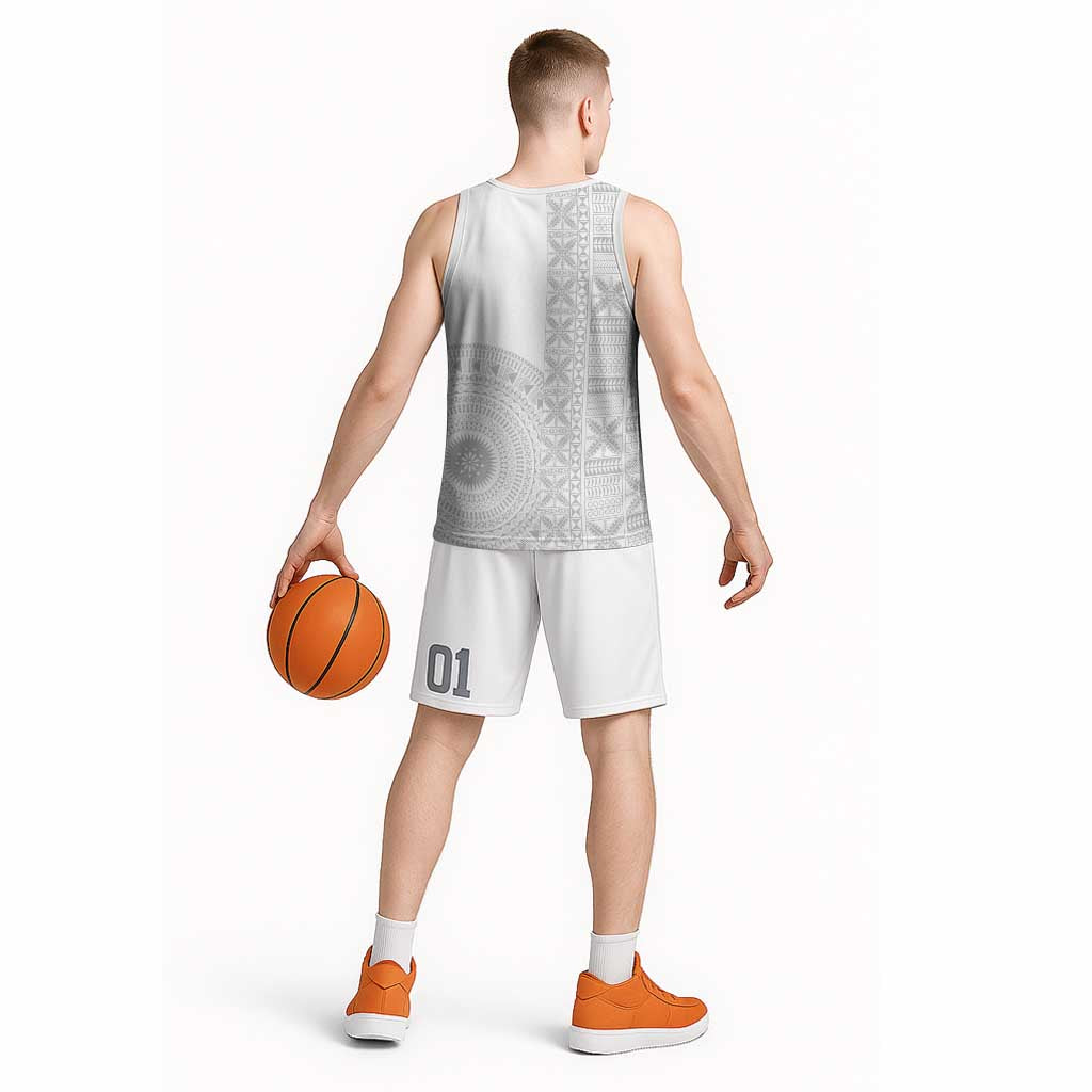 Niue White Sunday Basketball Jersey Half Hiapo Pattern Vibes - Polynesian Pride