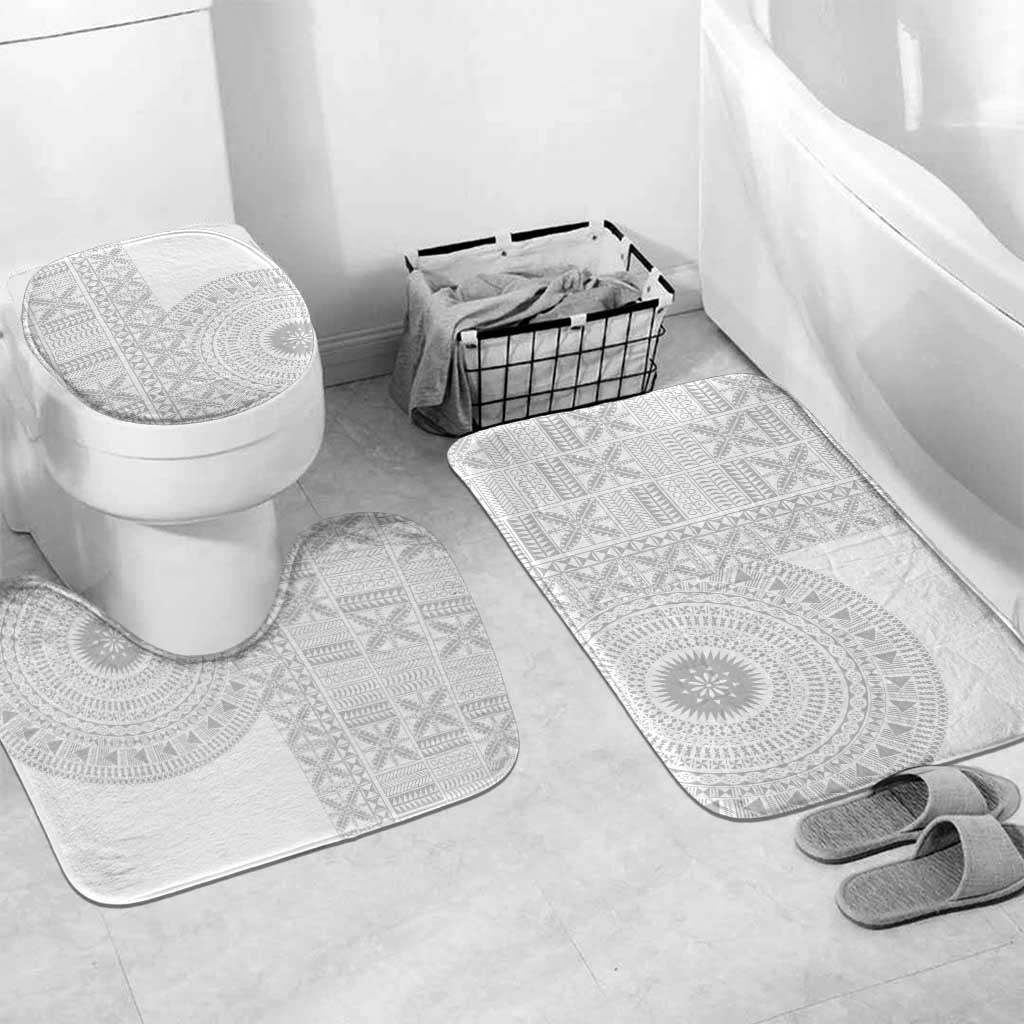 Niue White Sunday Bathroom Set Half Hiapo Pattern Vibes - Polynesian Pride