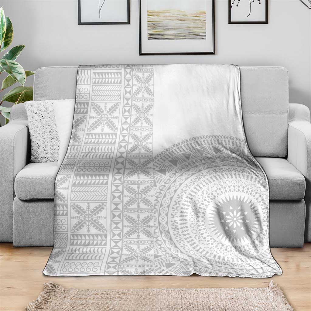 Niue White Sunday Blanket Half Hiapo Pattern Vibes - Polynesian Pride