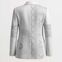Niue White Sunday Blazer Half Hiapo Pattern Vibes - Polynesian Pride