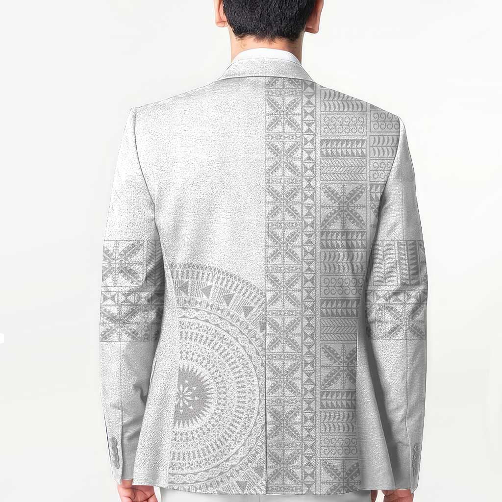Niue White Sunday Blazer Half Hiapo Pattern Vibes - Polynesian Pride
