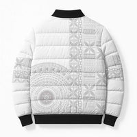 Niue White Sunday Bomber Puffer Jacket Half Hiapo Pattern Vibes - Polynesian Pride