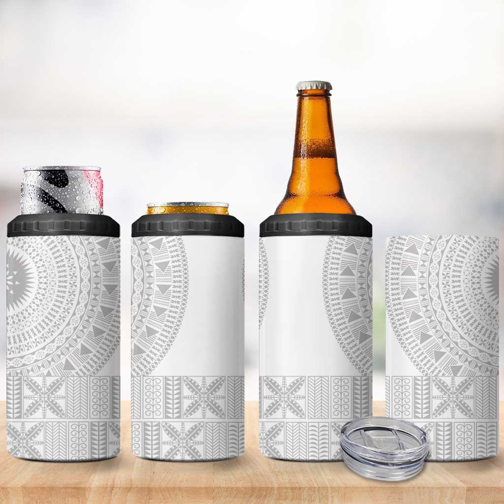 Niue White Sunday 4 in 1 Can Cooler Tumbler Half Hiapo Pattern Vibes - Polynesian Pride