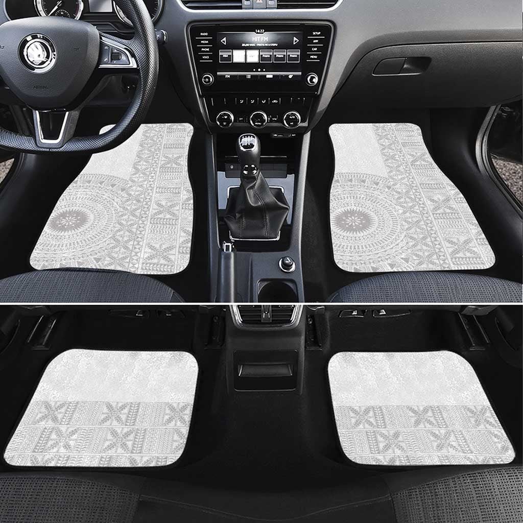 Niue White Sunday Car Mats Half Hiapo Pattern Vibes - Polynesian Pride