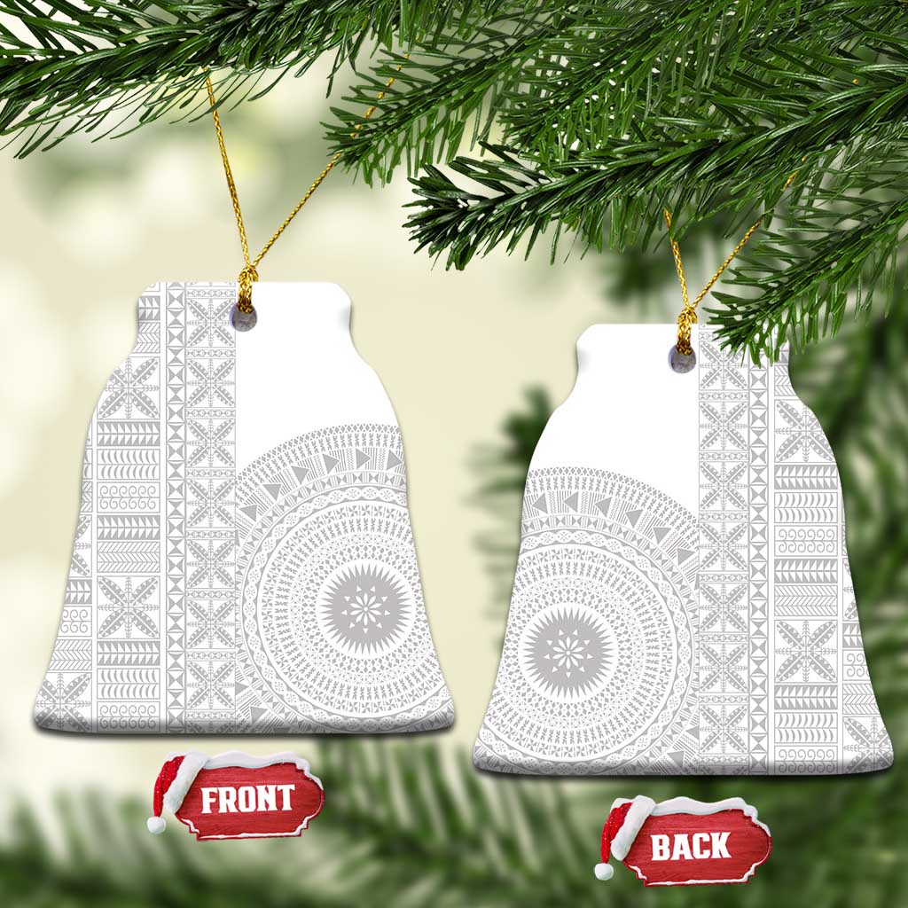 Niue White Sunday Ceramic Ornament Half Hiapo Pattern Vibes - Polynesian Pride