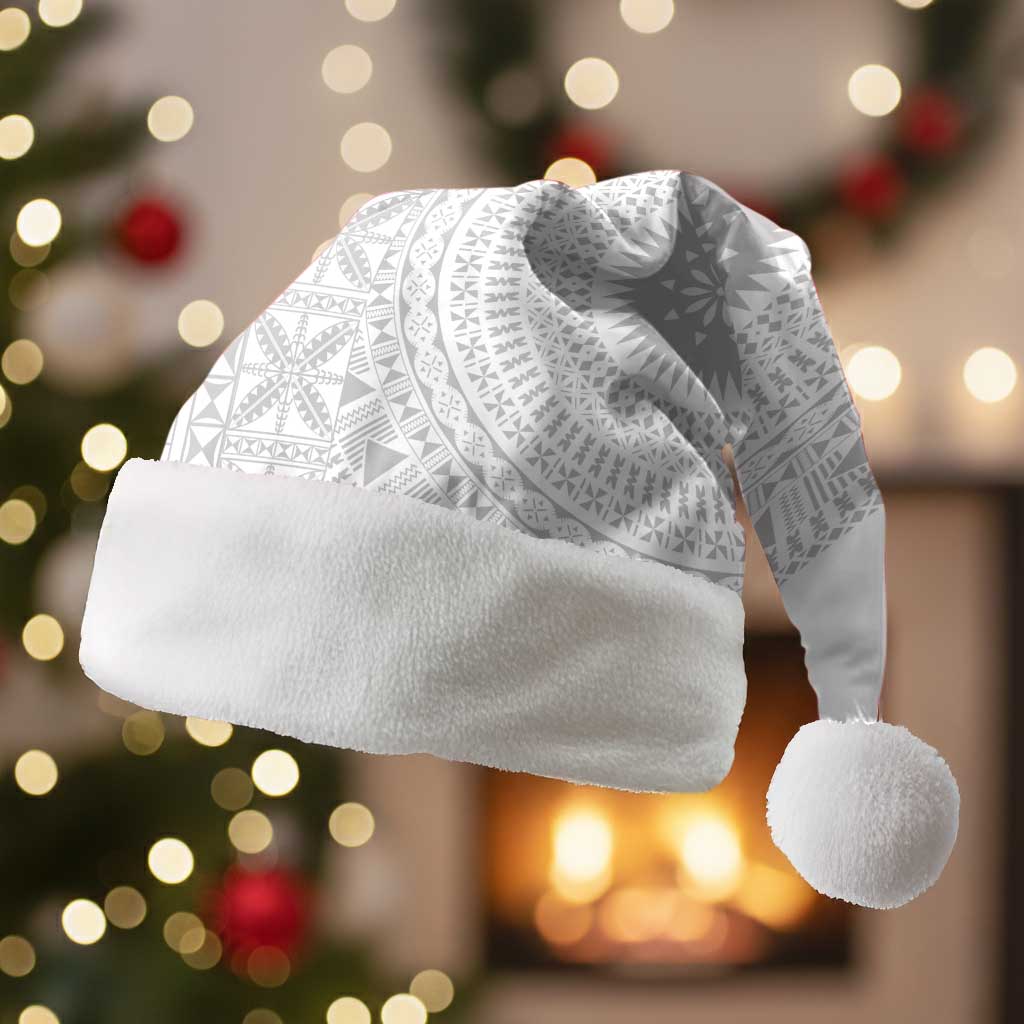 Niue White Sunday Christmas Santa Hat Half Hiapo Pattern Vibes - Polynesian Pride
