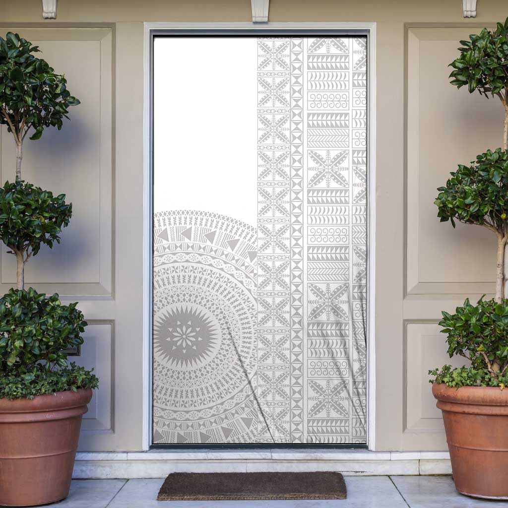 Niue White Sunday Door Cover Half Hiapo Pattern Vibes - Polynesian Pride