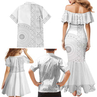Niue White Sunday Family Matching Mermaid Dress and Hawaiian Shirt Half Hiapo Pattern Vibes - Polynesian Pride