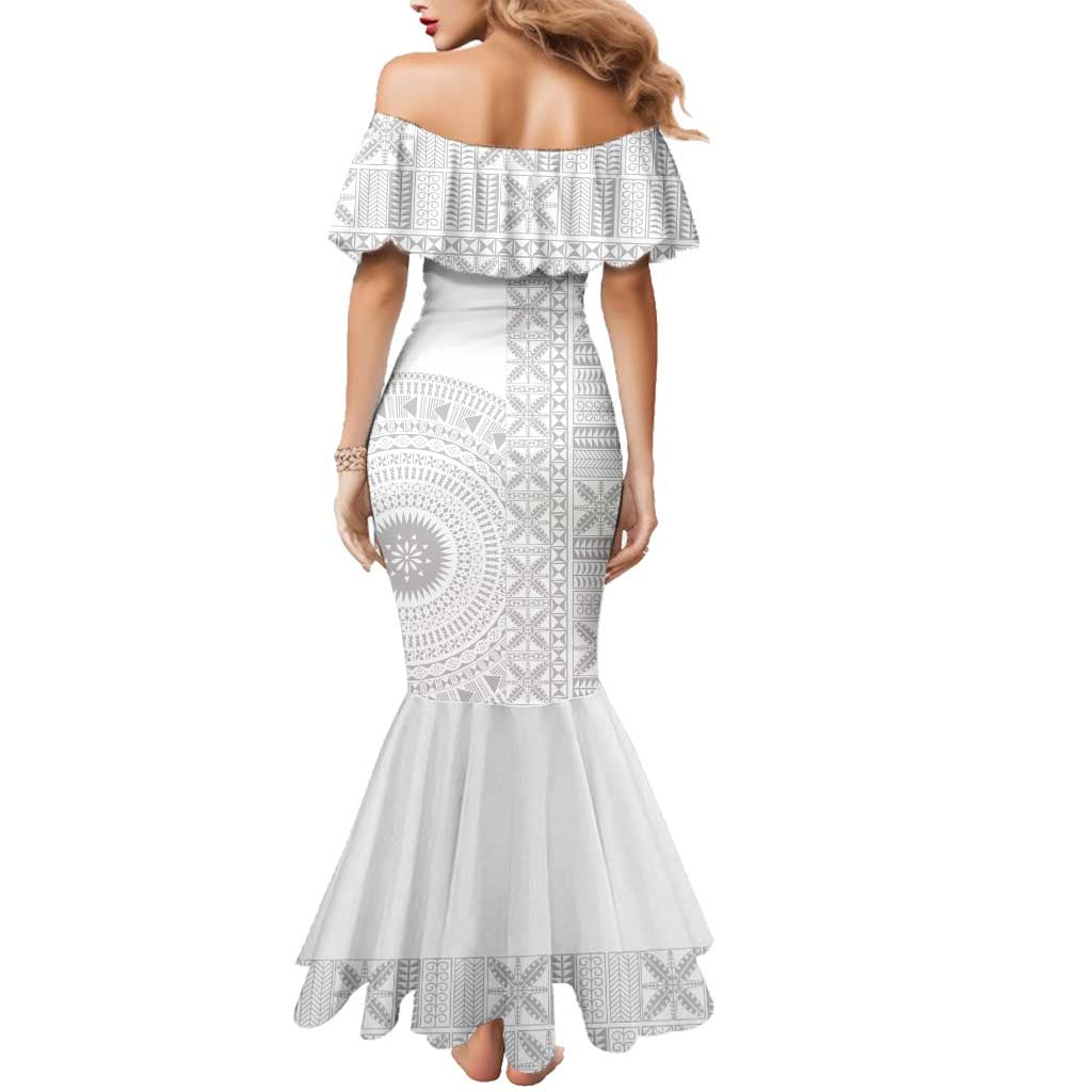 Niue White Sunday Family Matching Mermaid Dress and Hawaiian Shirt Half Hiapo Pattern Vibes - Polynesian Pride