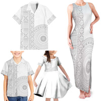 Niue White Sunday Family Matching Tank Maxi Dress and Hawaiian Shirt Half Hiapo Pattern Vibes - Polynesian Pride