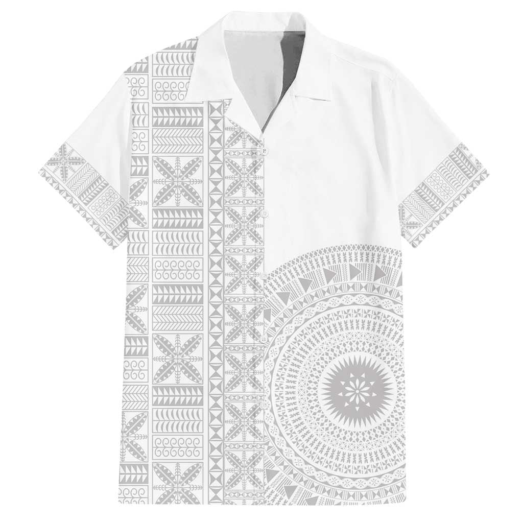 Niue White Sunday Family Matching Tank Maxi Dress and Hawaiian Shirt Half Hiapo Pattern Vibes - Polynesian Pride