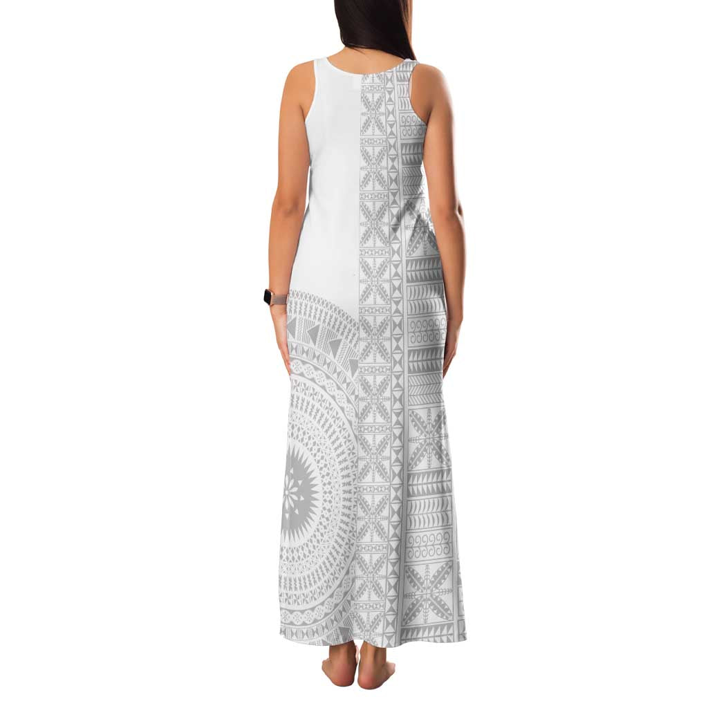 Niue White Sunday Family Matching Tank Maxi Dress and Hawaiian Shirt Half Hiapo Pattern Vibes - Polynesian Pride