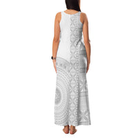 Niue White Sunday Family Matching Tank Maxi Dress and Hawaiian Shirt Half Hiapo Pattern Vibes - Polynesian Pride