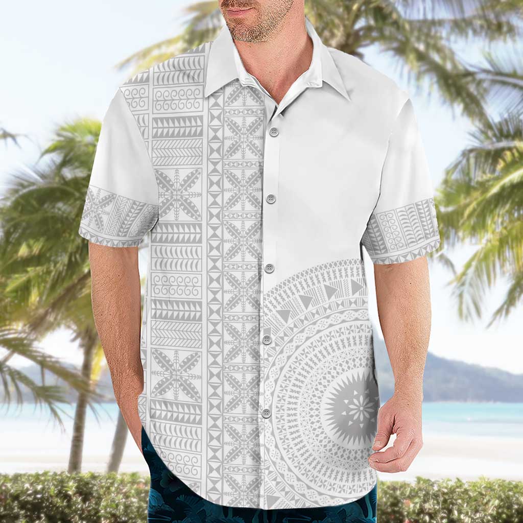 Niue White Sunday Hawaiian Shirt Half Hiapo Pattern Vibes - Polynesian Pride