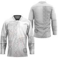 Niue White Sunday Hockey Jersey Half Hiapo Pattern Vibes - Polynesian Pride