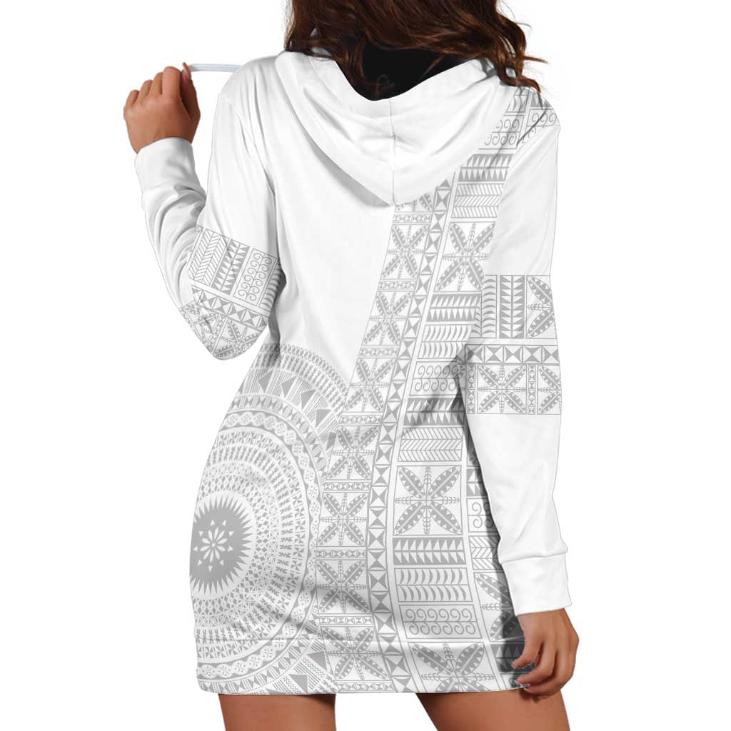 Niue White Sunday Hoodie Dress Half Hiapo Pattern Vibes - Polynesian Pride