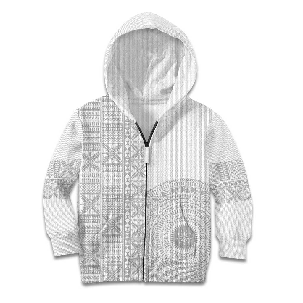 Niue White Sunday Kid Hoodie Half Hiapo Pattern Vibes - Polynesian Pride