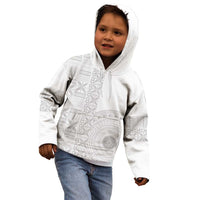 Niue White Sunday Kid Hoodie Half Hiapo Pattern Vibes - Polynesian Pride