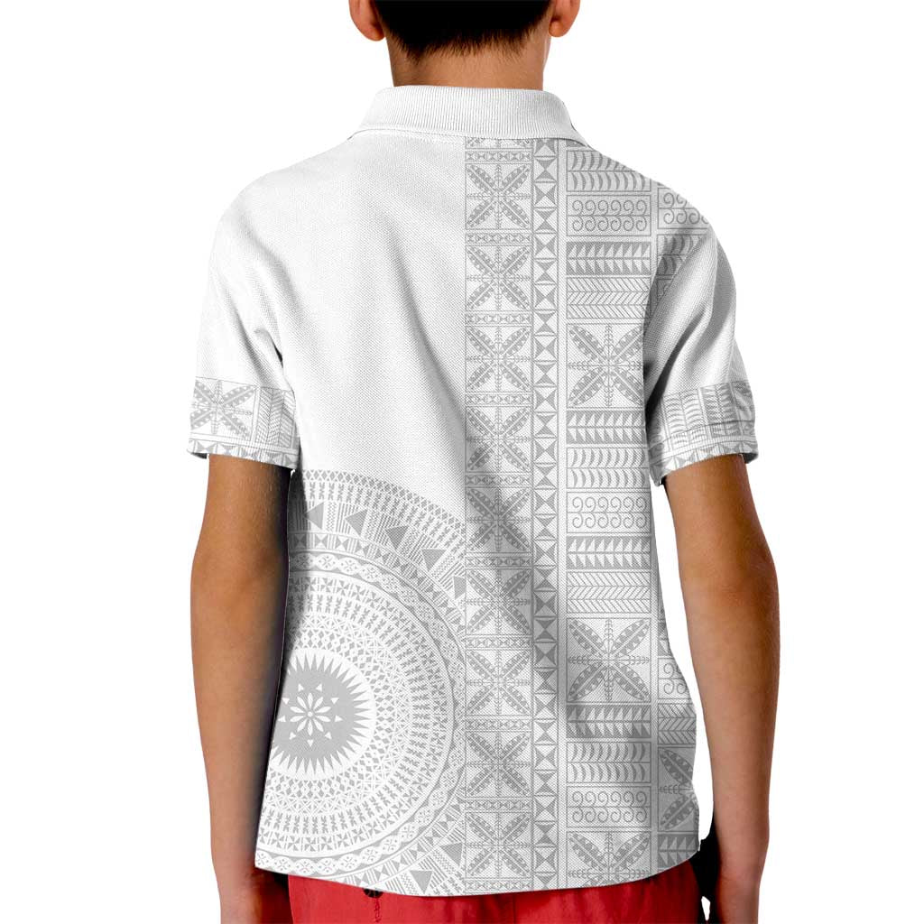 Niue White Sunday Kid Polo Shirt Half Hiapo Pattern Vibes - Polynesian Pride