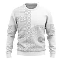 Niue White Sunday Ugly Christmas Sweater Half Hiapo Pattern Vibes - Polynesian Pride