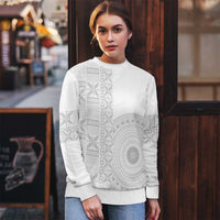 Niue White Sunday Ugly Christmas Sweater Half Hiapo Pattern Vibes - Polynesian Pride