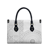 Niue White Sunday Leather Bag Half Hiapo Pattern Vibes - Polynesian Pride