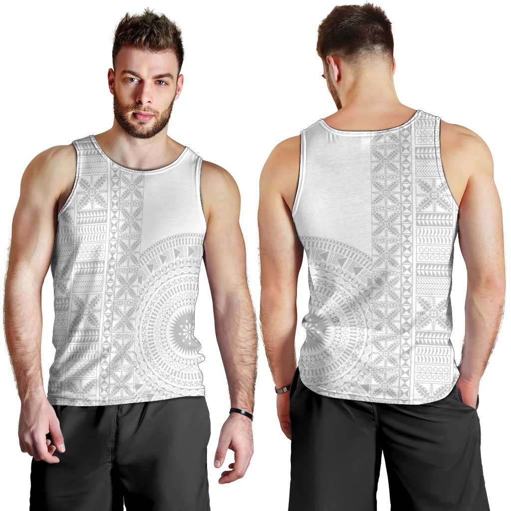 Niue White Sunday Men Tank Top Half Hiapo Pattern Vibes - Polynesian Pride