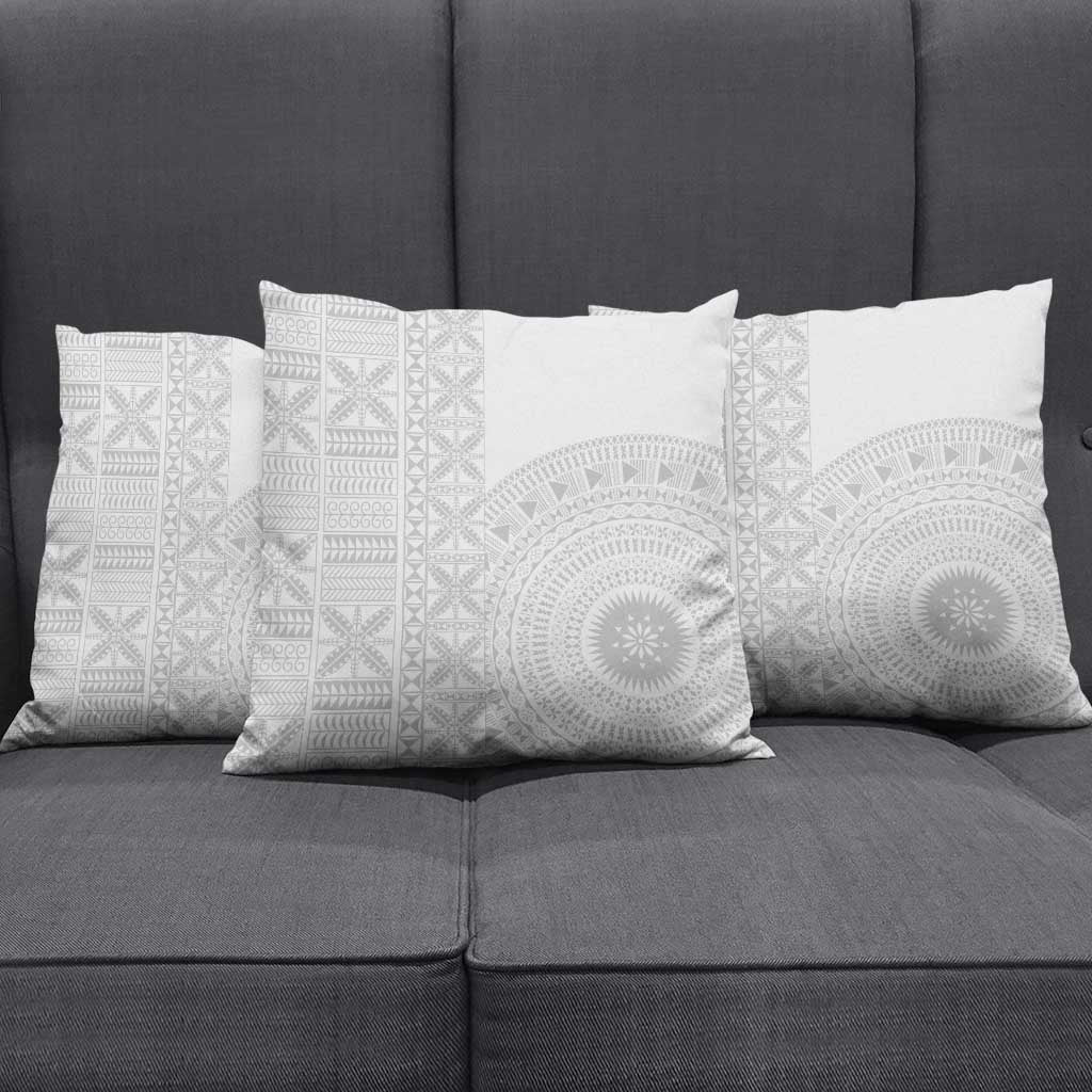 Niue White Sunday Pillow Cover Half Hiapo Pattern Vibes - Polynesian Pride