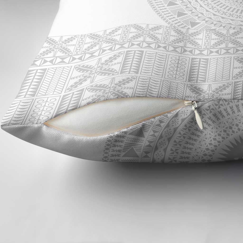 Niue White Sunday Pillow Cover Half Hiapo Pattern Vibes - Polynesian Pride