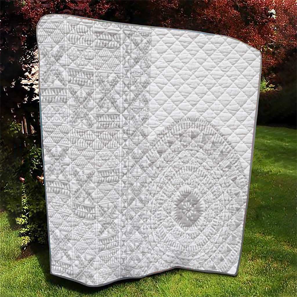 Niue White Sunday Quilt Half Hiapo Pattern Vibes - Polynesian Pride