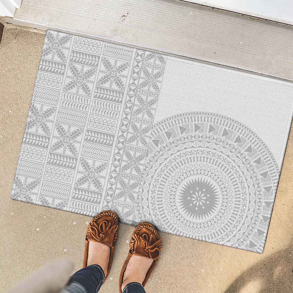 Niue White Sunday Rubber Doormat Half Hiapo Pattern Vibes - Polynesian Pride