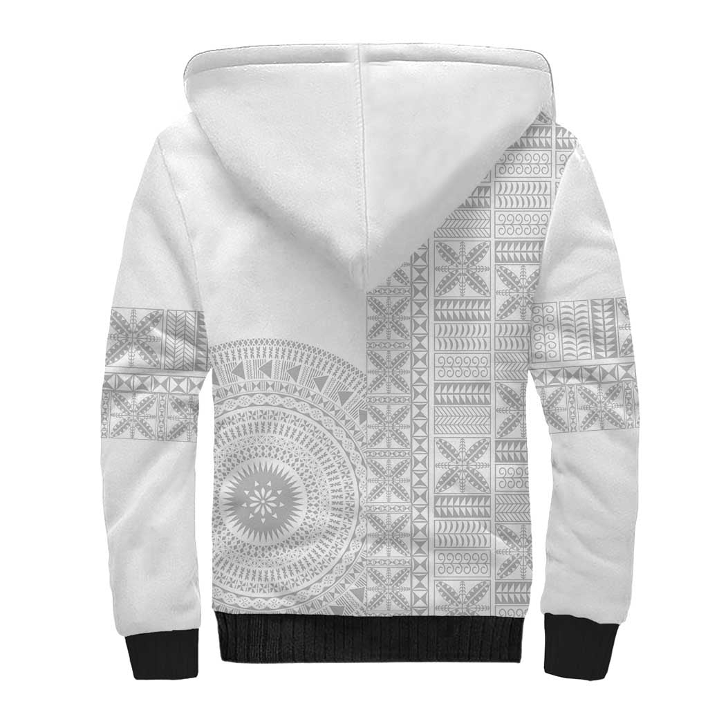 Niue White Sunday Sherpa Hoodie Half Hiapo Pattern Vibes - Polynesian Pride