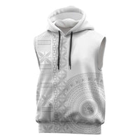 Niue White Sunday Sleeveless Hoodie Half Hiapo Pattern Vibes - Polynesian Pride