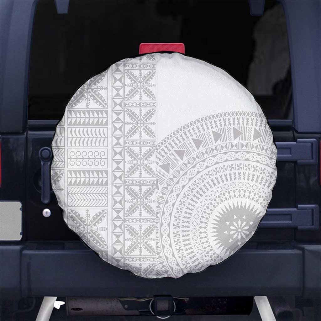 Niue White Sunday Spare Tire Cover Half Hiapo Pattern Vibes - Polynesian Pride