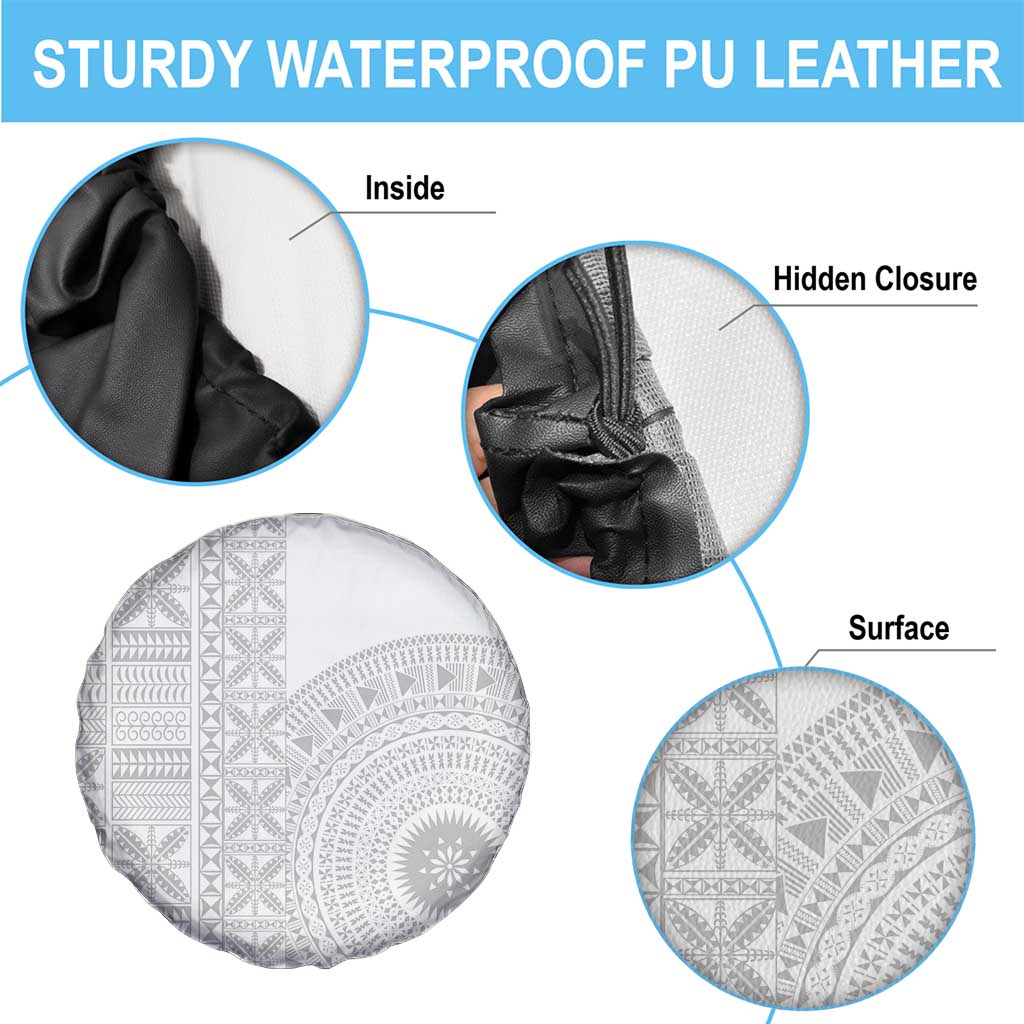 Niue White Sunday Spare Tire Cover Half Hiapo Pattern Vibes - Polynesian Pride